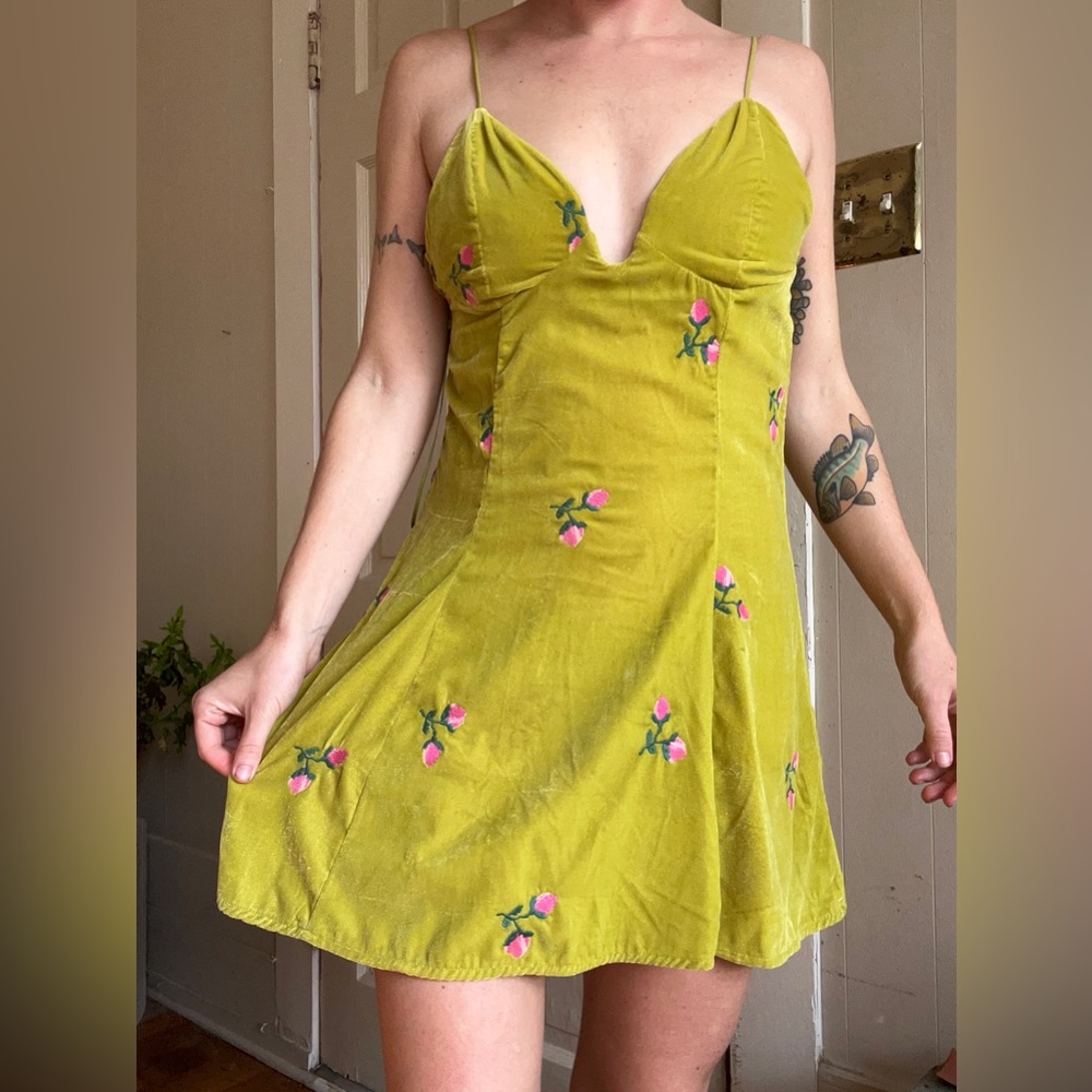 UO Ginger Velvet Embroidered Mini Dress.